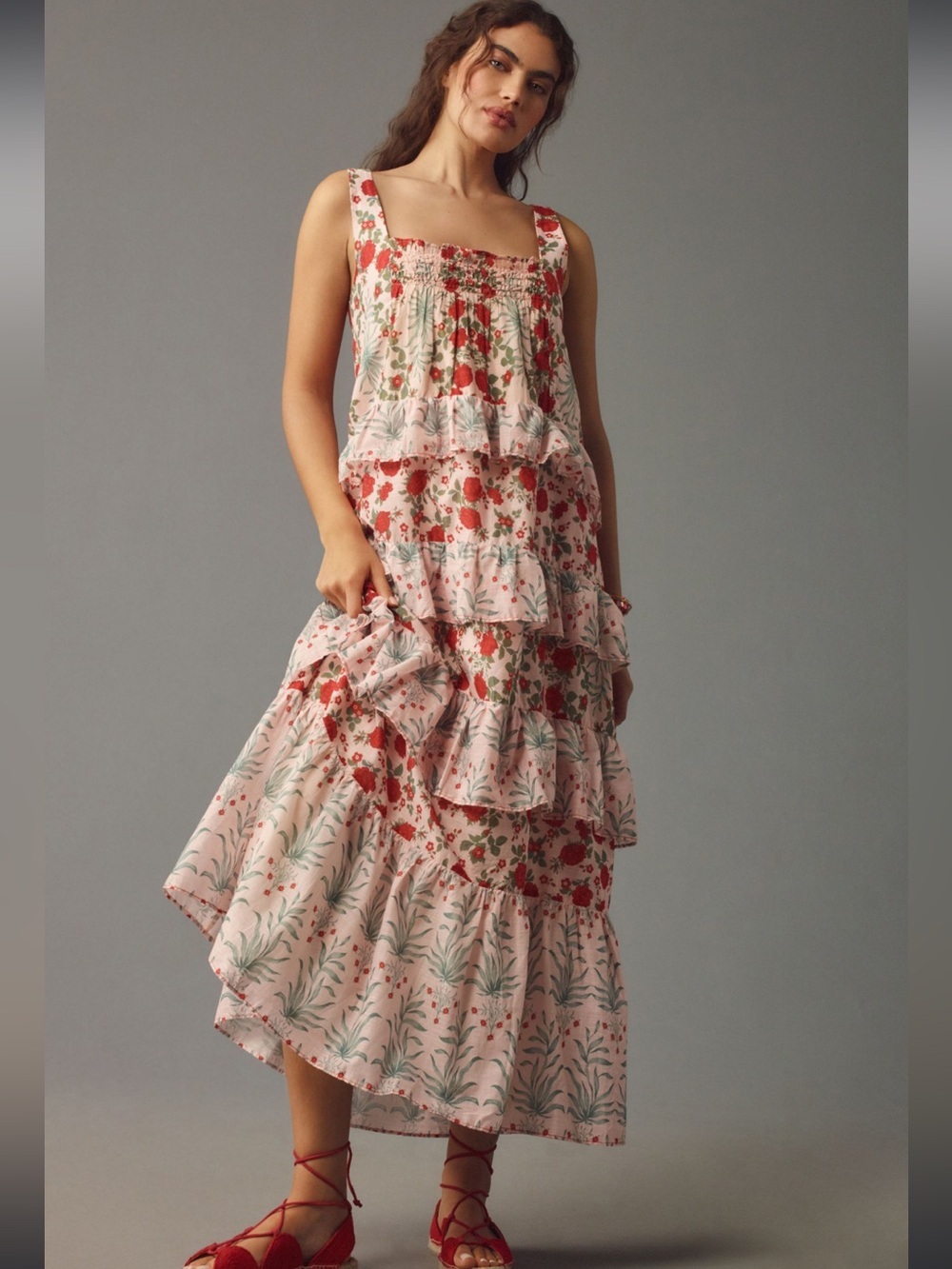 Anthropologie Square Neck Tiered Midi Dress- size 1X